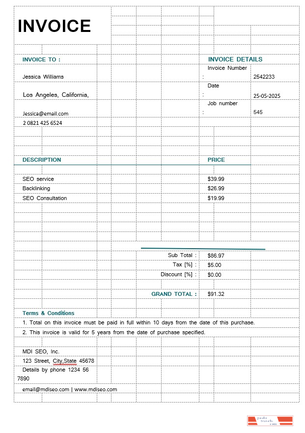 SEO Invoice Template PSD template